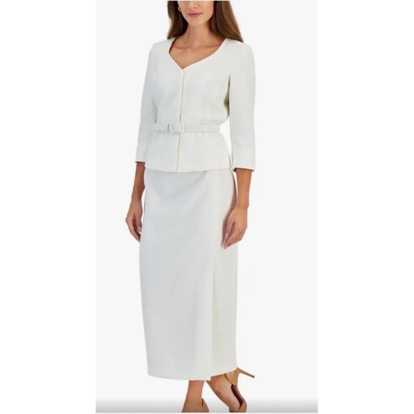 Le Suit Dresses & Skirts - Le Suit Womens Belted 3/4 Sleeve Jacket Maxi Skirt Suit Vanilla Ice 12 NEW*